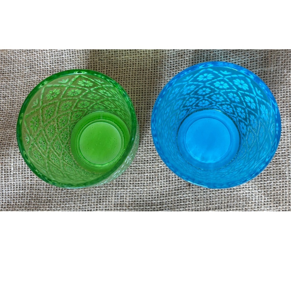 Yankee Candle Blue Green Floral Glass Votive Candle Holder Set Cottage Core Twee - Picture 2 of 4